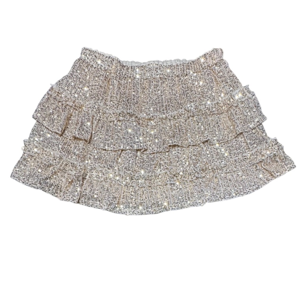 Chelsea & Violet Skirt Womens XL 16 Sequin Tiered Ruffle Gold Festival Party Y2K - Picture 1 of 8